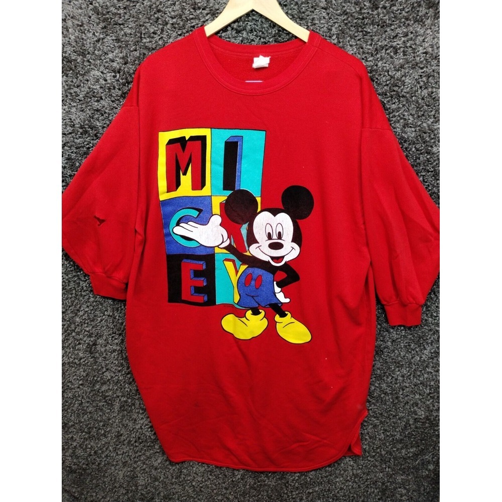 Vintage Mickey Mouse Nightgown Adult One Size Red Sleepwear Long Sleeve